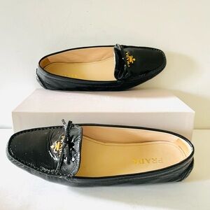 Prada black patent leather driving shoes loafers 38